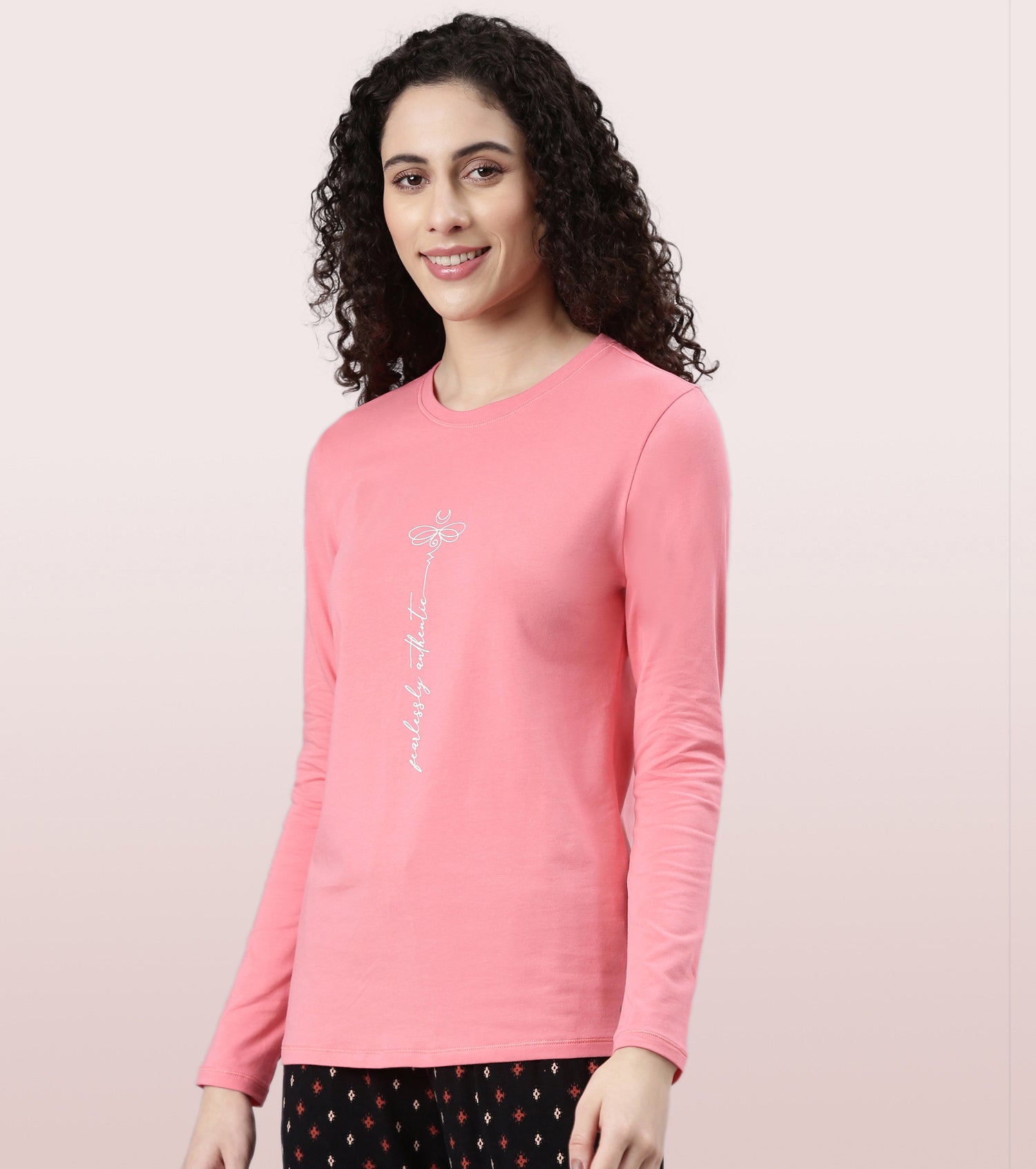 Long Sleeve Basic Crew Tee – Graphic Print | Crew Neck Basic Stretch Cotton Tee | E157