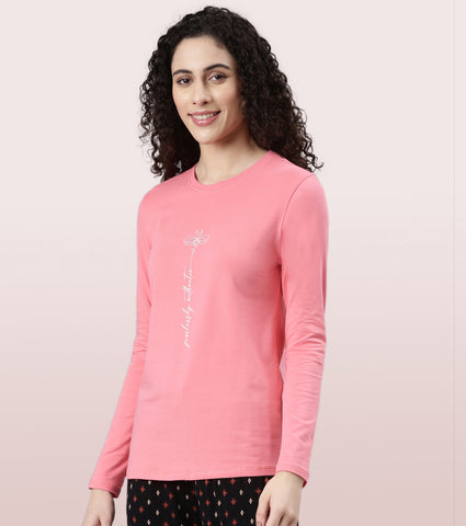 Long Sleeve Basic Crew Tee – Graphic Print | Crew Neck Basic Stretch Cotton Tee | E157
