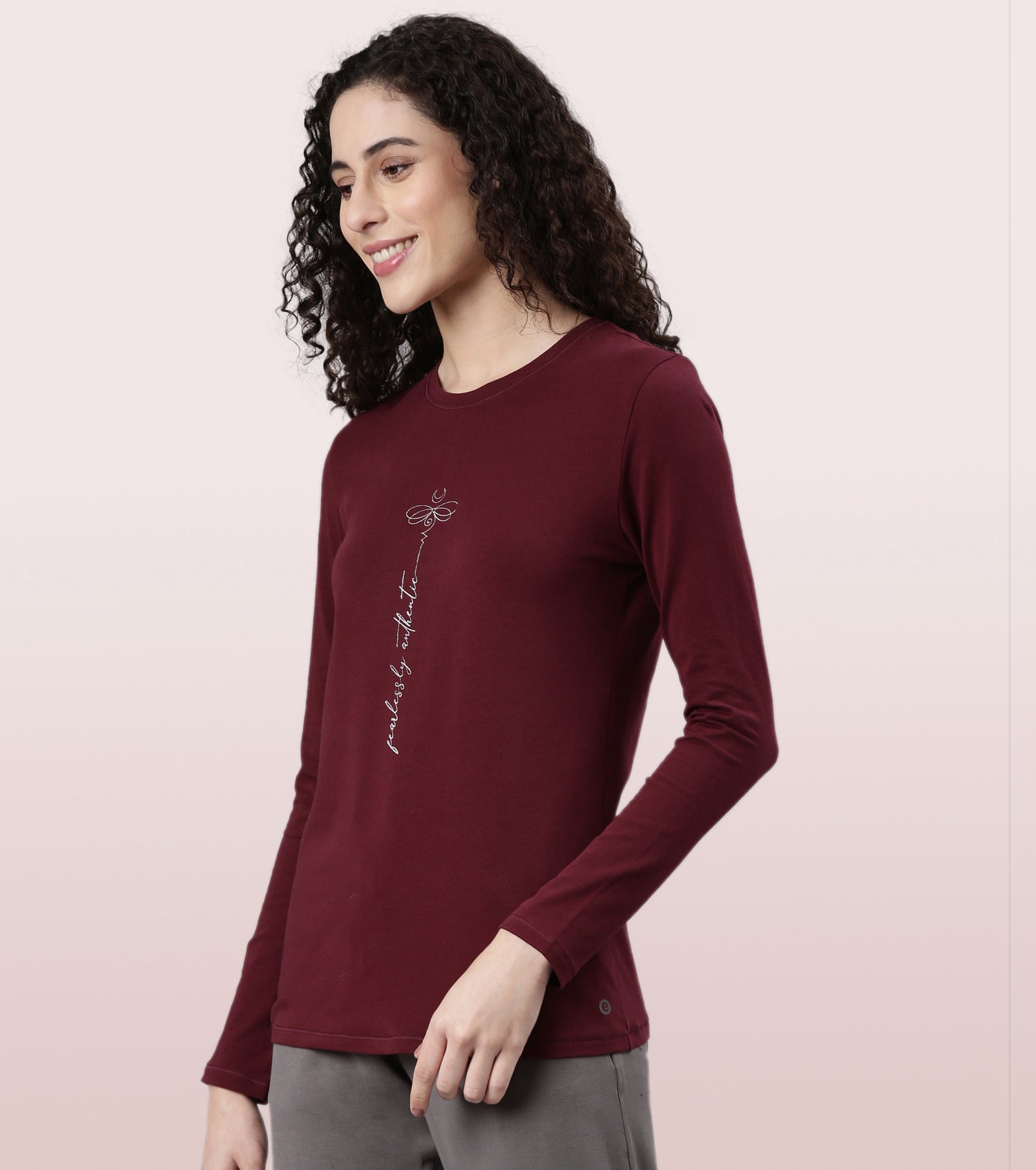 Long Sleeve Basic Crew Tee – Graphic Print | Crew Neck Basic Stretch Cotton Tee | E157