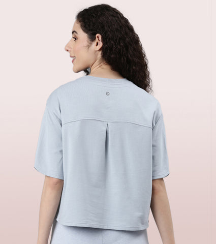 Enamor Cotton Terry Graphic T-Shirt For Women | Cropped Length Oversized Fit Tee | E3G4