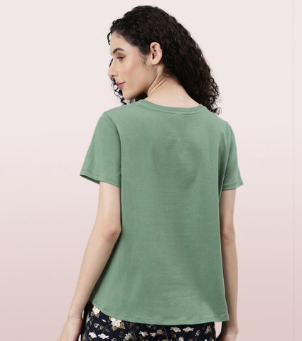  Enamor Basic Stretch Cotton Tee | Short Sleeve Crew Neck Tee For Women | E305