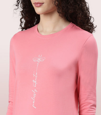 Long Sleeve Basic Crew Tee – Graphic Print | Crew Neck Basic Stretch Cotton Tee | E157