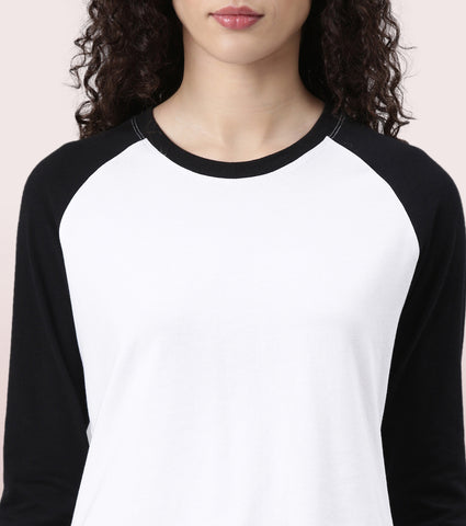 Enamor Long Sleeve Tee | Crew Neck Raglan Tee For Women | E307