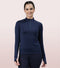 Enamor Full Sleeve High Neck Medium Length Pull on Dry Fit T-Shirt For Women - Slim Fit - A310 (Navy Melange)