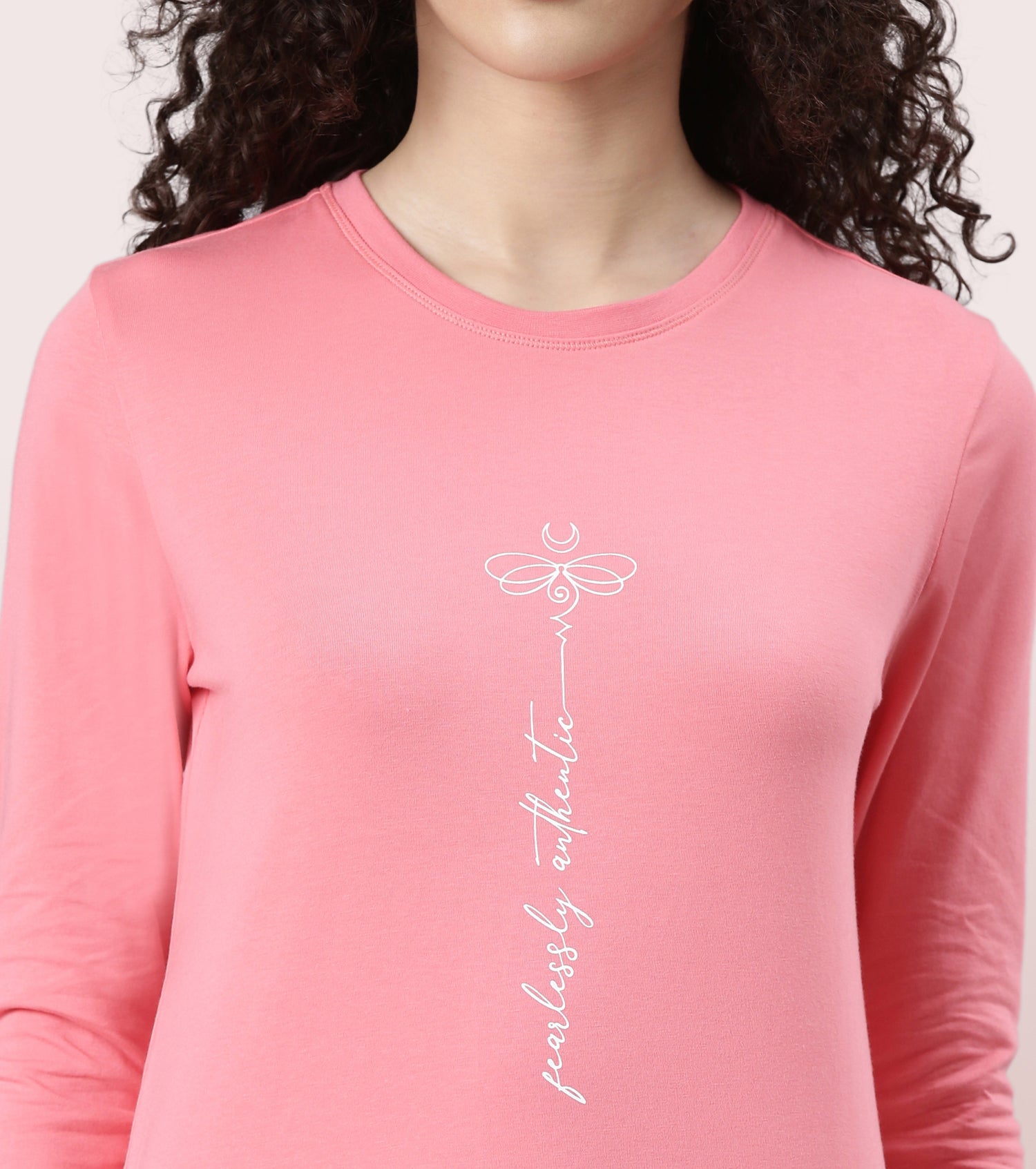 Long Sleeve Basic Crew Tee – Graphic Print | Crew Neck Basic Stretch Cotton Tee | E157