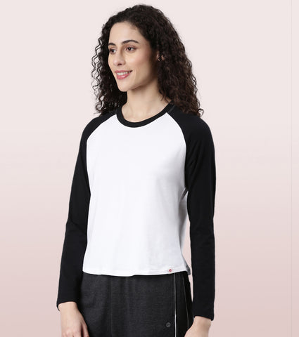 Enamor Long Sleeve Tee | Crew Neck Raglan Tee For Women | E307