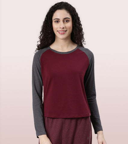 Enamor Long Sleeve Tee | Crew Neck Raglan Tee For Women | E307