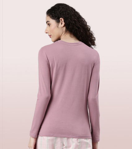 Long Sleeve Basic Crew Tee – Graphic Print | Crew Neck Basic Stretch Cotton Tee | E157