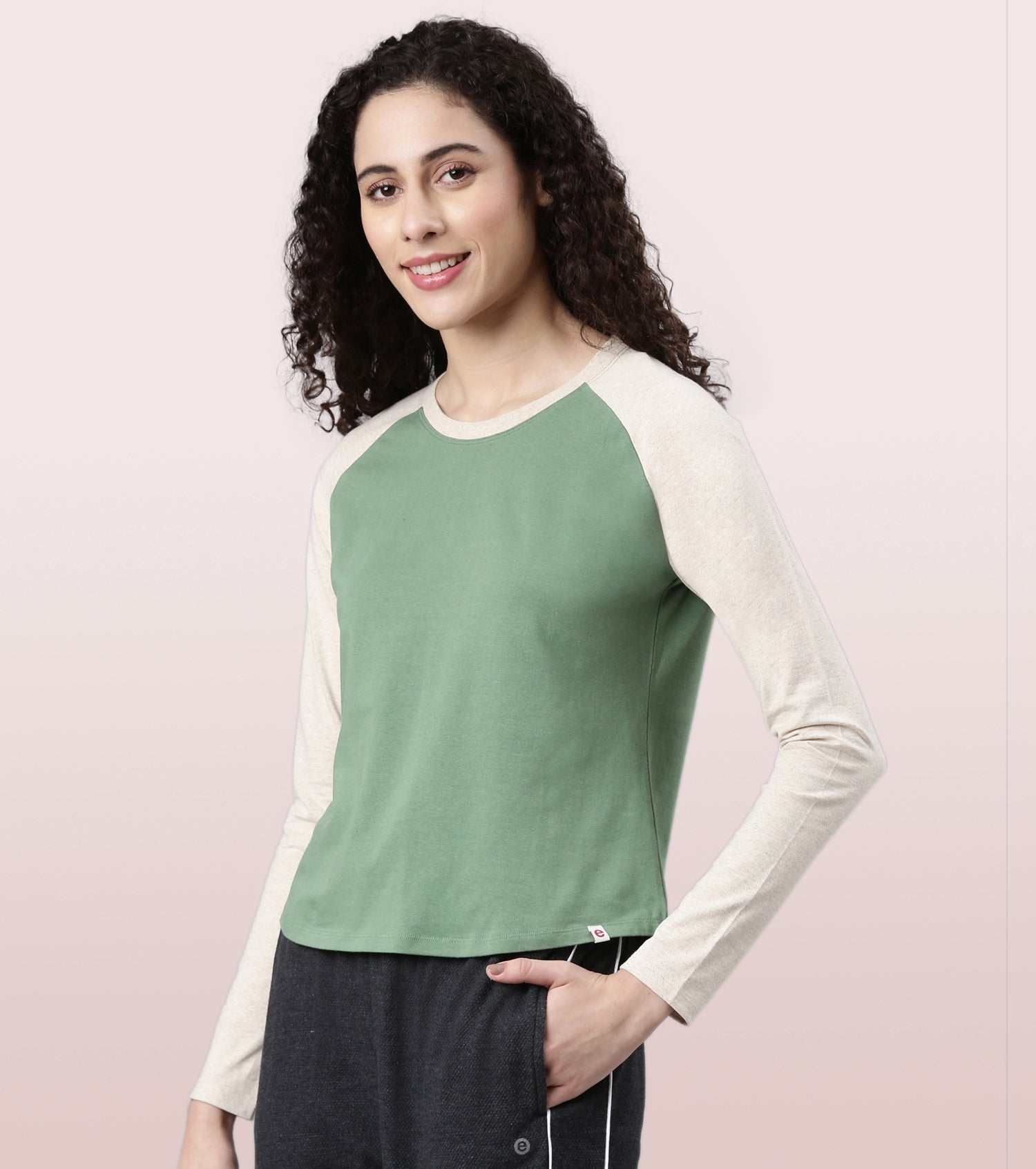 Enamor Long Sleeve Tee | Crew Neck Raglan Tee For Women | E307