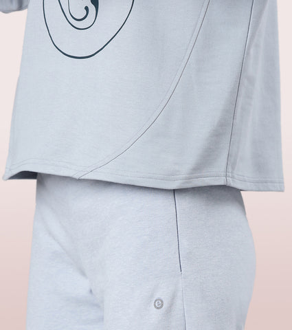 Enamor Cotton Terry Graphic T-Shirt For Women | Cropped Length Oversized Fit Tee | E3G4