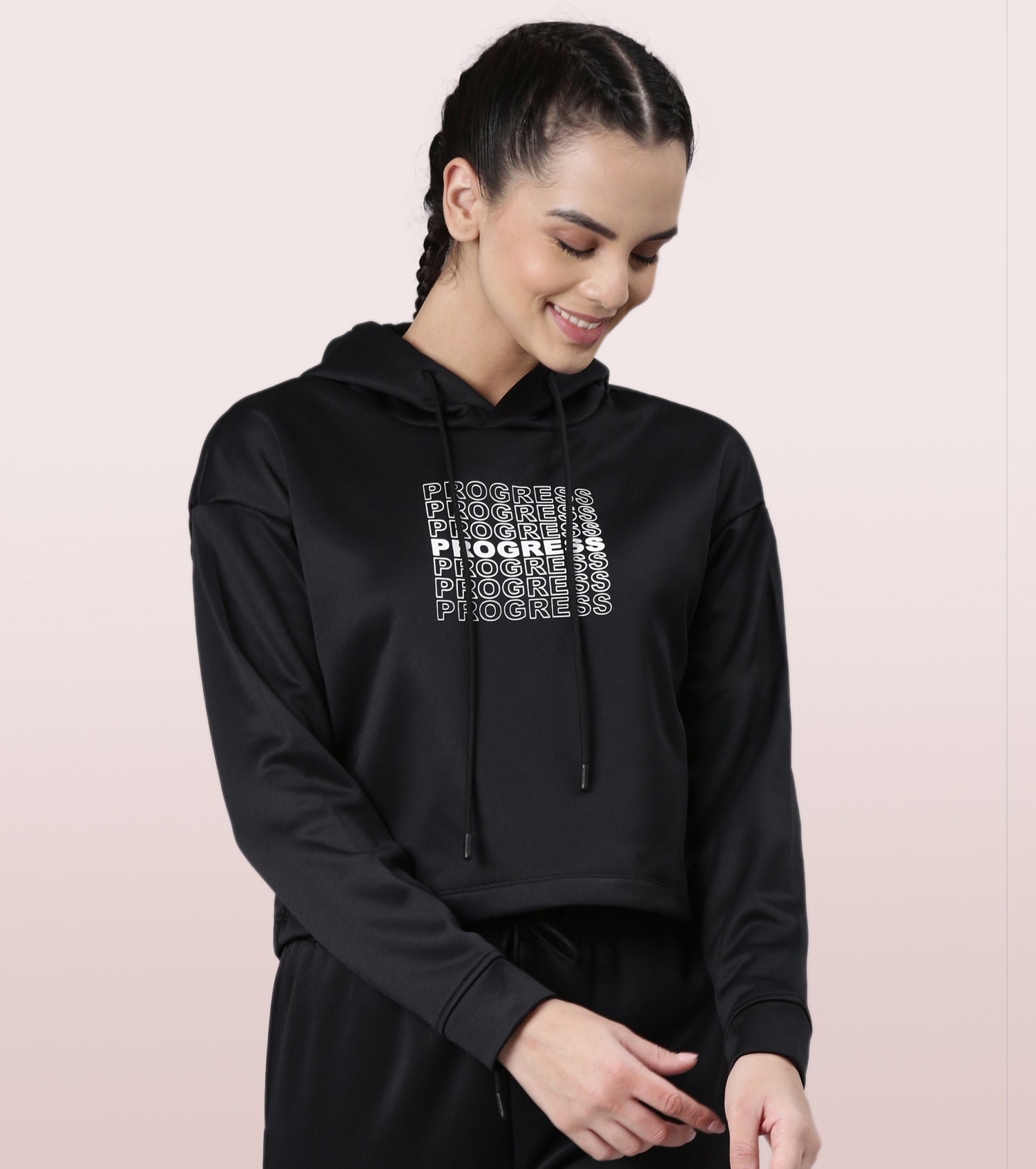 Enamor Hooded Fleece Sweatshirt | Relaxed Fit Crop Length Sweatshirt For Women | A905