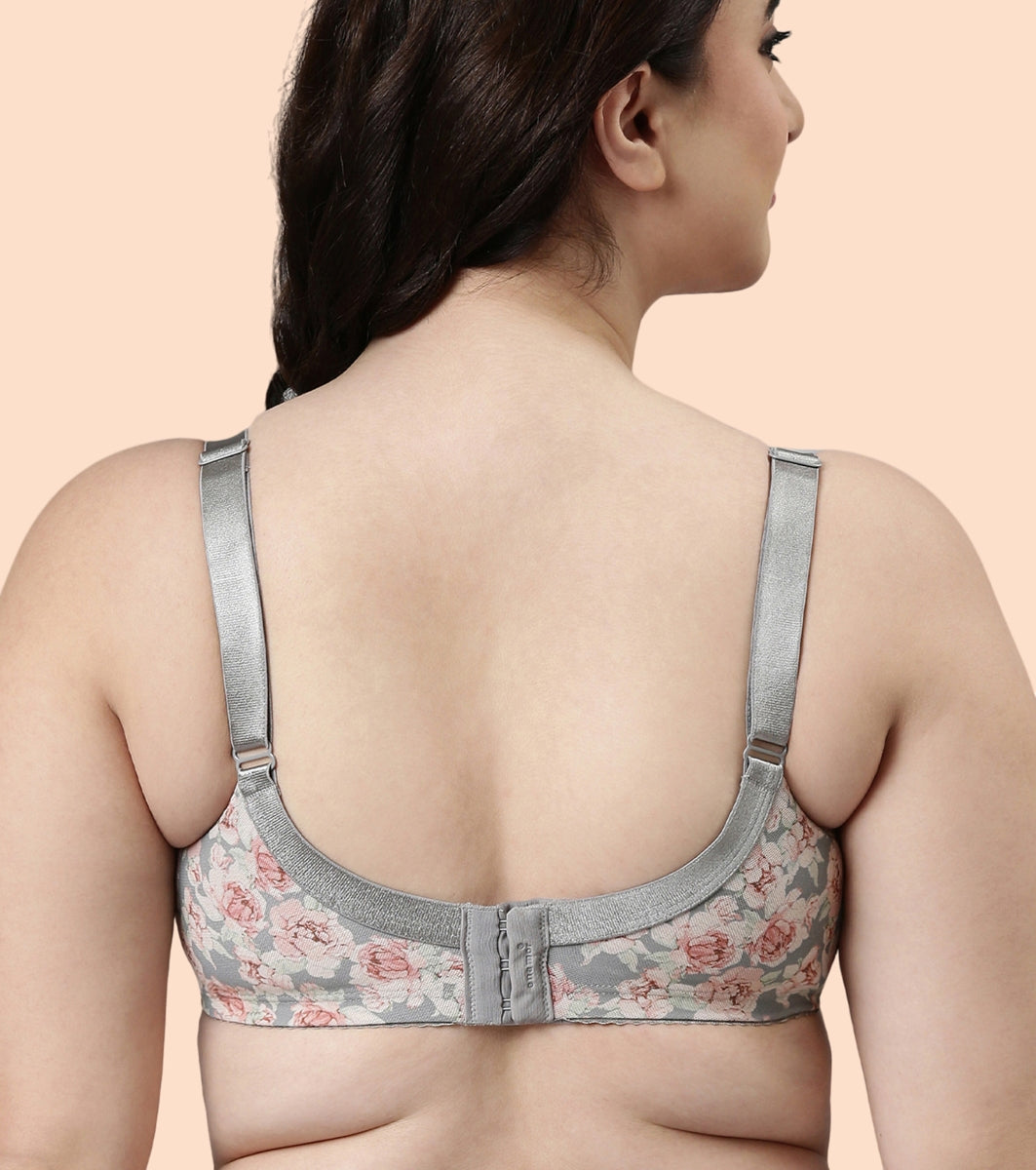 Enamor Body Transform F097 Smooth Contour Lift Bra for Women- Full Coverage, Non Padded and Wirefree - Midnight Peony Print
