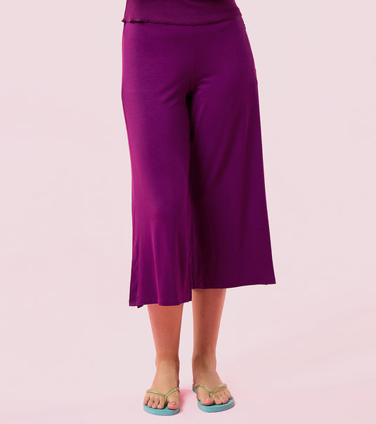 Enamor Mid Rise Crop length Slip on  Shop In Culotte For Women - Relaxed Fit, Super Soft - E064 (Dark Purple)