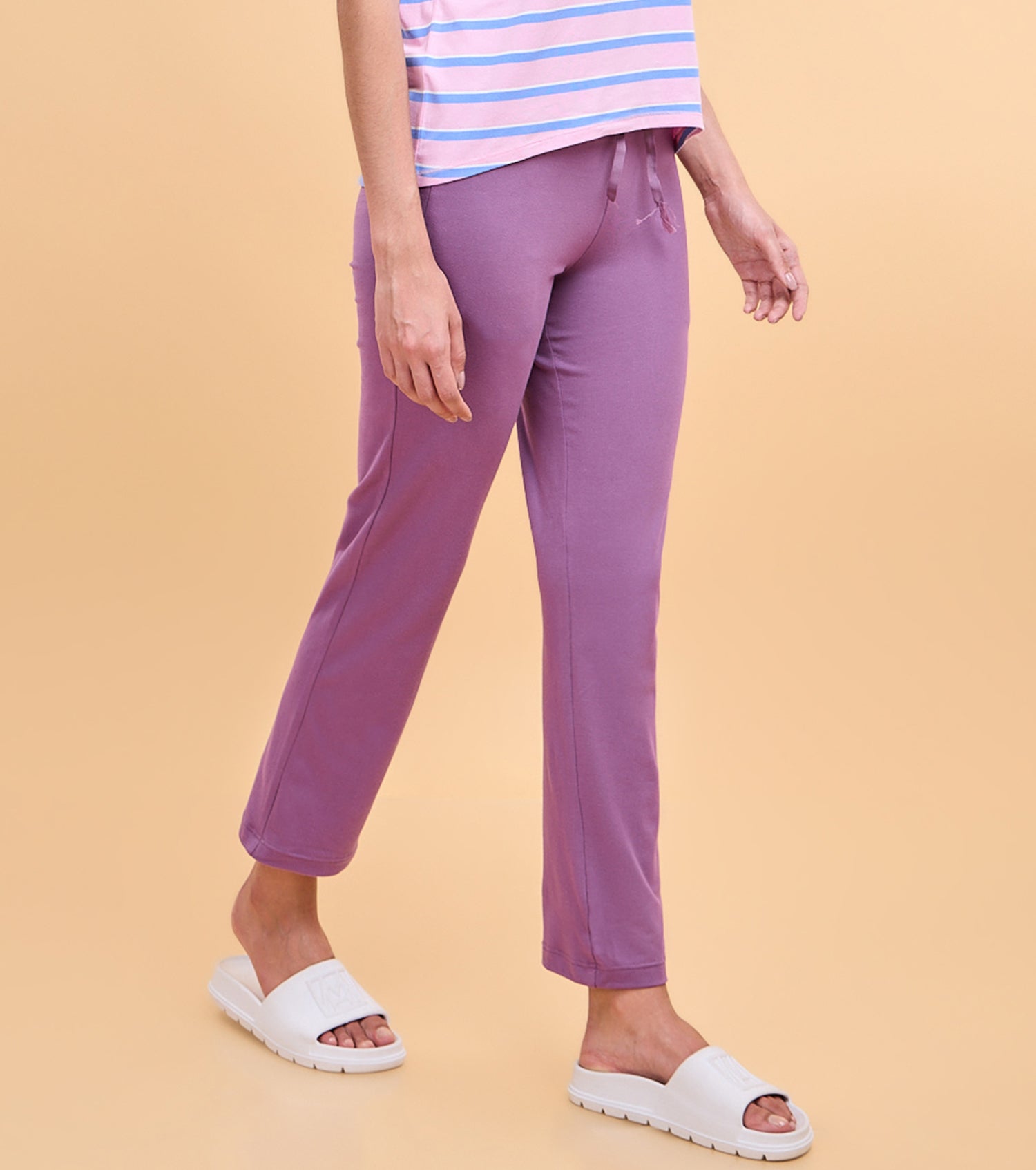 Enamor Essentials Womens E014-Mid Rise Slim Fit Basic Straight Leg Lounge Pants