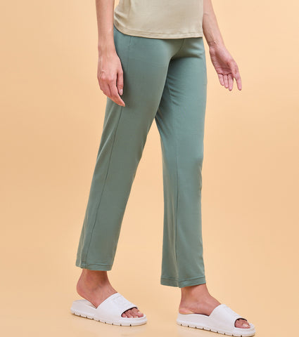 Enamor Essentials Womens E014-Mid Rise Slim Fit Basic Straight Leg Lounge Pants