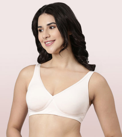 Enamor BambooBliss A076 Ultimate Softness Innovation Bamboo Cotton Lounge Slip-on T-shirt Bra for Women with Removable Pads- High Coverage, Padded and Wirefree