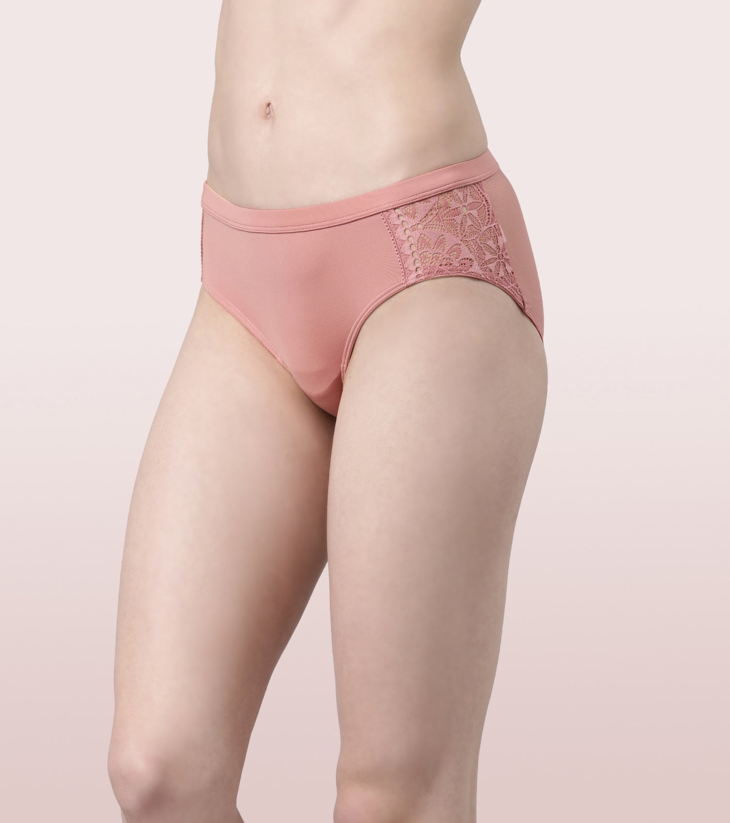 Enamor Mid Waist Hipster Co-Ordinate Panty For Women | Stretch Tulle Fabric  With Pretty Side Lace Detailing | P118 - Dusty Rose / M