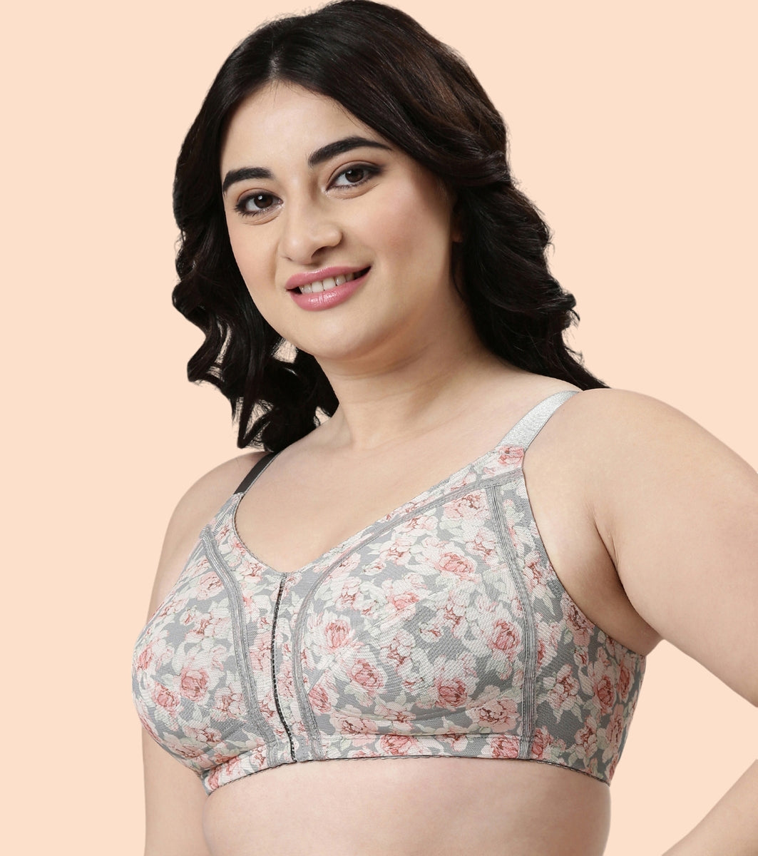Enamor Body Transform F097 Smooth Contour Lift Bra for Women- Full Coverage, Non Padded and Wirefree - Midnight Peony Print