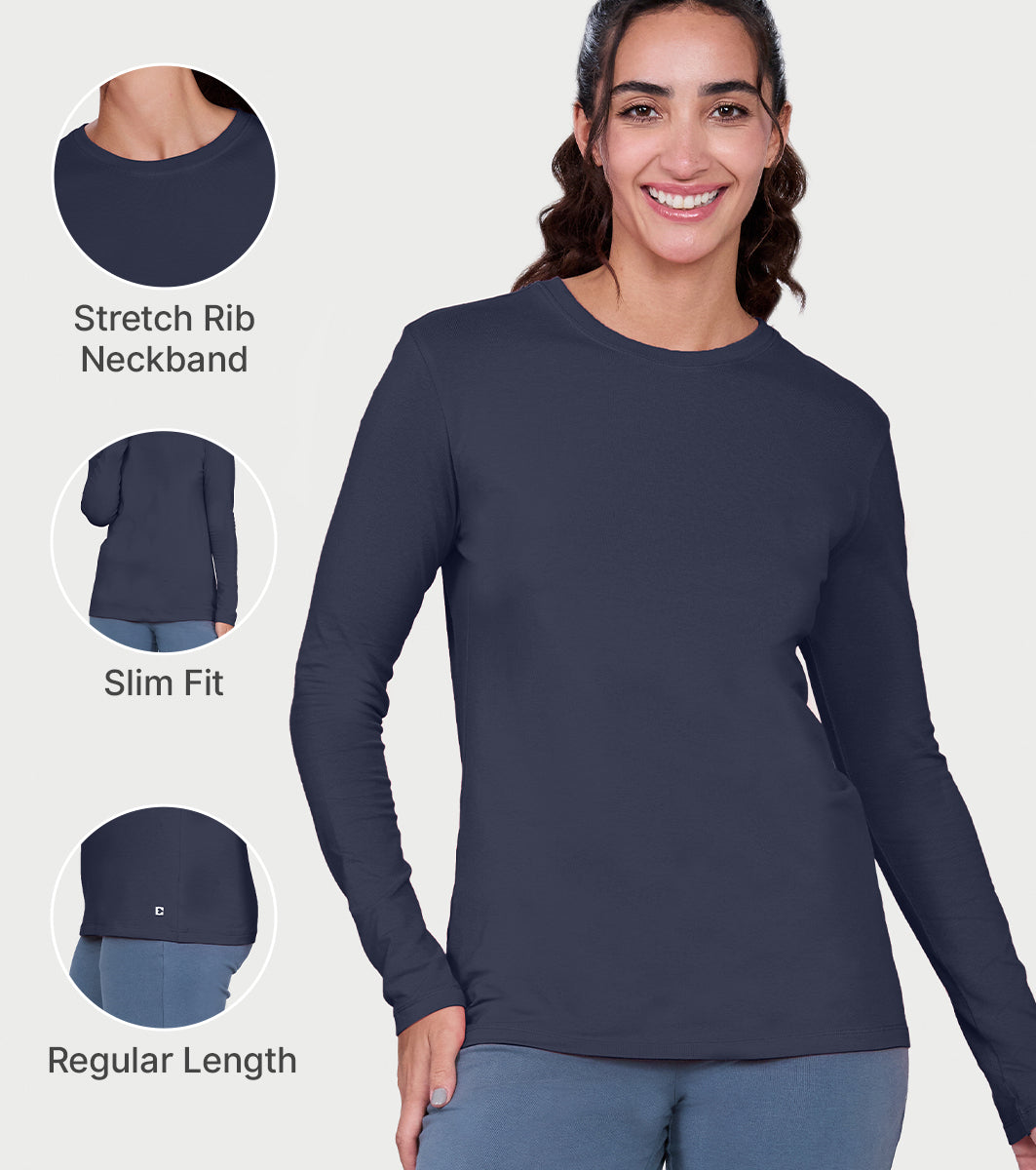 amoonオリーブ36 Enamor Full Sleeve Crew Neck Regular Length Basic Crew T-Shirt For Wom