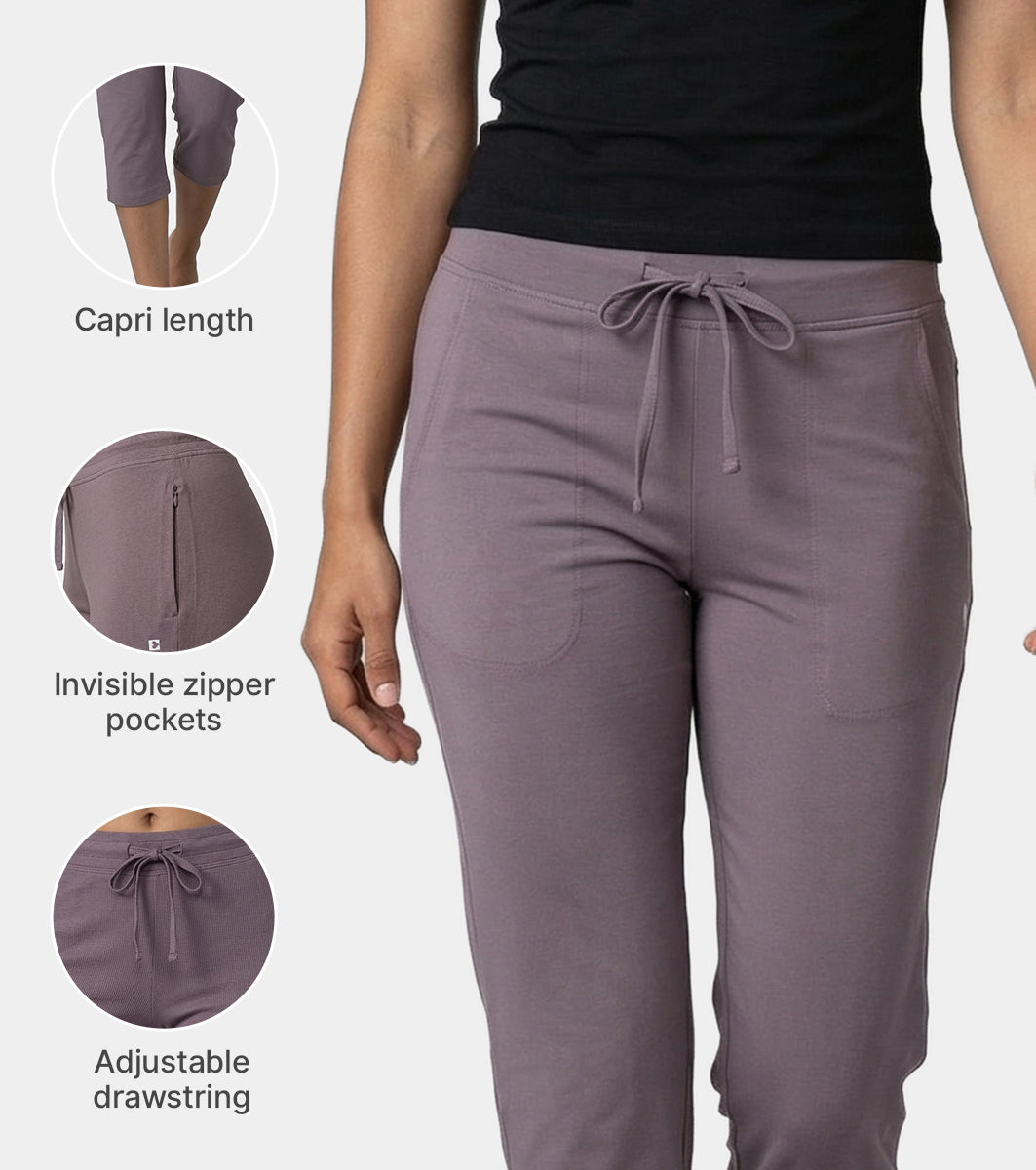 Enamor Mid Rise Capri length Drawstring Closure Lounge Capri for Women
