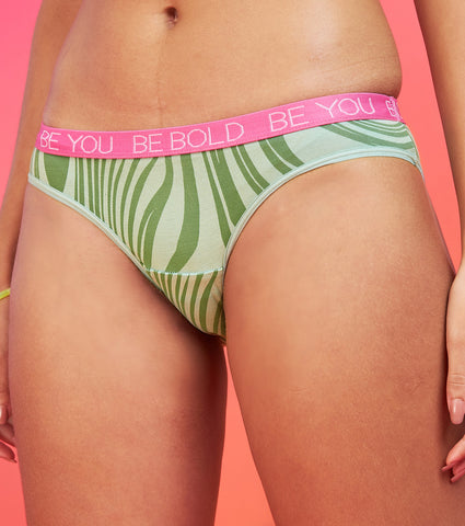 Enamor XO Mid-Rise Green Marble Solid Bikini Panty - Millie