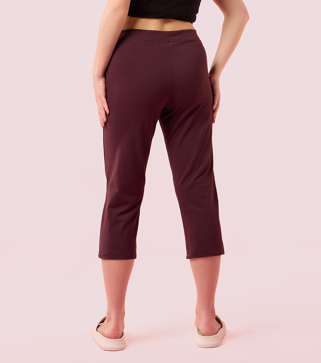 Enamor E018 Women's Mid Rise Slim Fit Stretch Cotton Lounge Capri - Choco Fudge