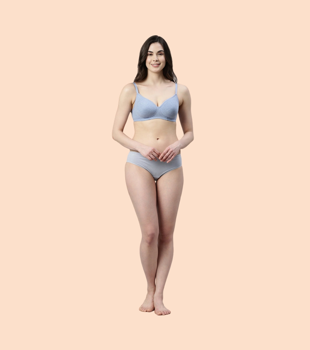 Enamor Fab-Cool A042 Side Support Shaper  Stretch Cotton Everyday Bra for Women- High Coverage, Non Padded and Wirefree - Chambray Melange