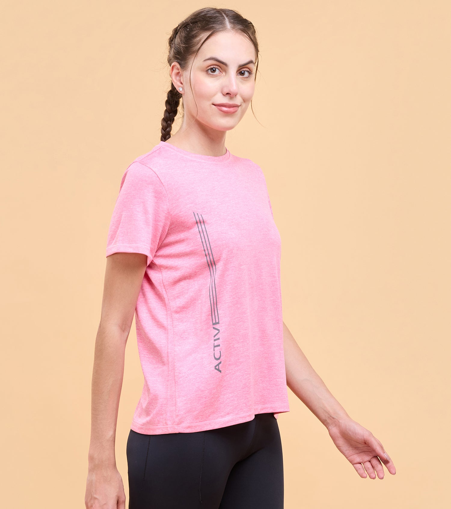 Enamor Womens Athleisure A309- Basic Workout Dry Fit Crew Neck Activewear Tee
