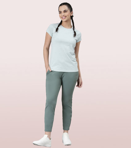Slim Active Tee | Short Sleeve Raglan Scoop Neck Slim Active Tee With Reflective Graphic On Back | E089