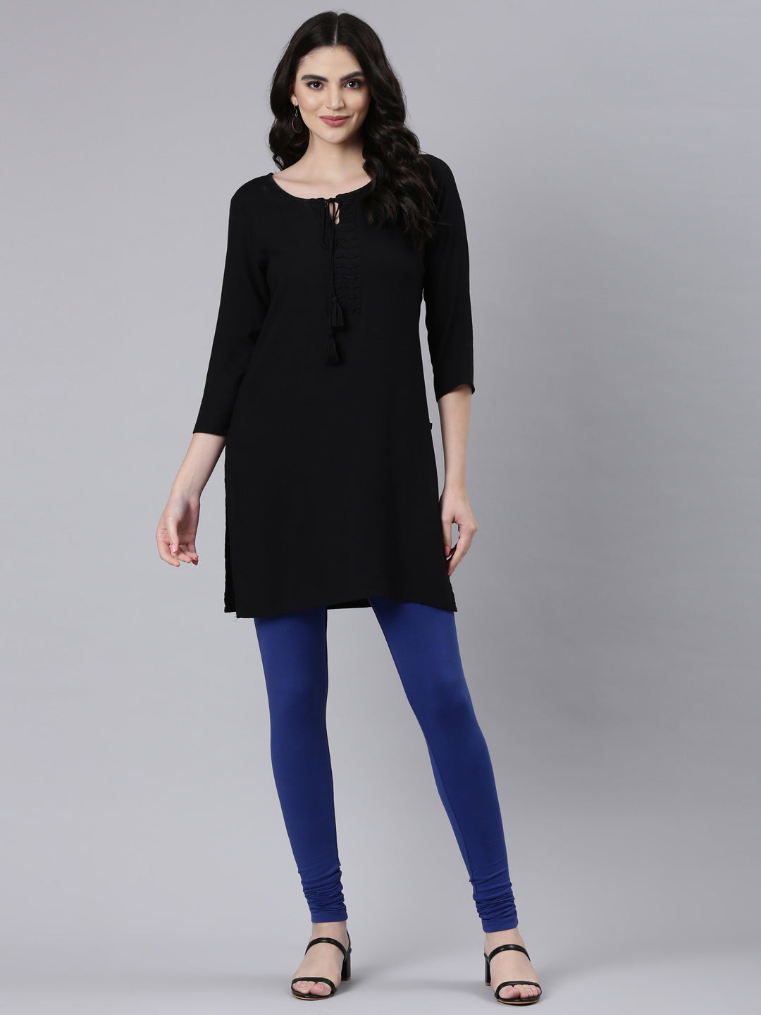 DIXCY SCOTT Slimz Dark Blue Solid Churidar Length Leggings