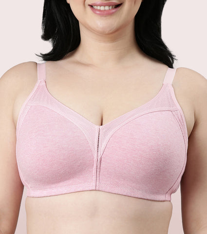 Enamor M-FrameJiggle Control Full Support Stretch Cotton Bra For Women - Non-Padded, Non-Wired Bra With Cooling Cotton Fabric | Orchid Melange | AB75