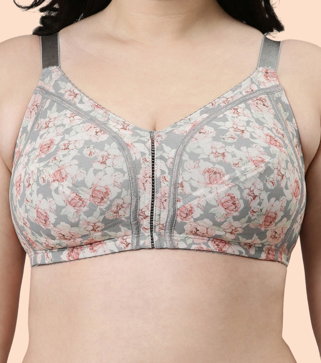 Enamor Body Transform F097 Smooth Contour Lift Bra for Women- Full Coverage, Non Padded and Wirefree - Midnight Peony Print