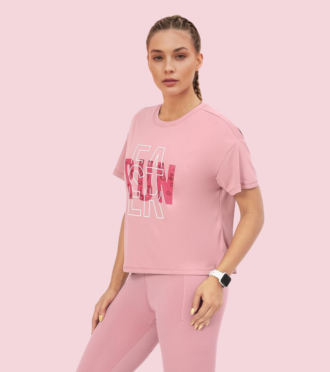 Enamor A311 Typographic Printed Drop Shoulder Sleeves Relaxed Fit Crop T-shirt - Lilas-Run Faster