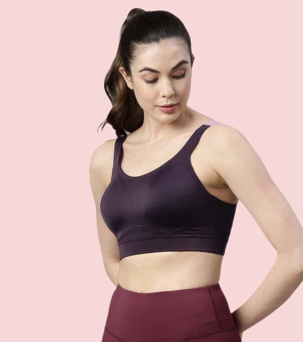 Enamor Innovations Fab-fresh Breathable cup, Women's High Impact Sports Bra Convertible, Padded, Wirefree, Full Coverage SB18 (Night Shade)