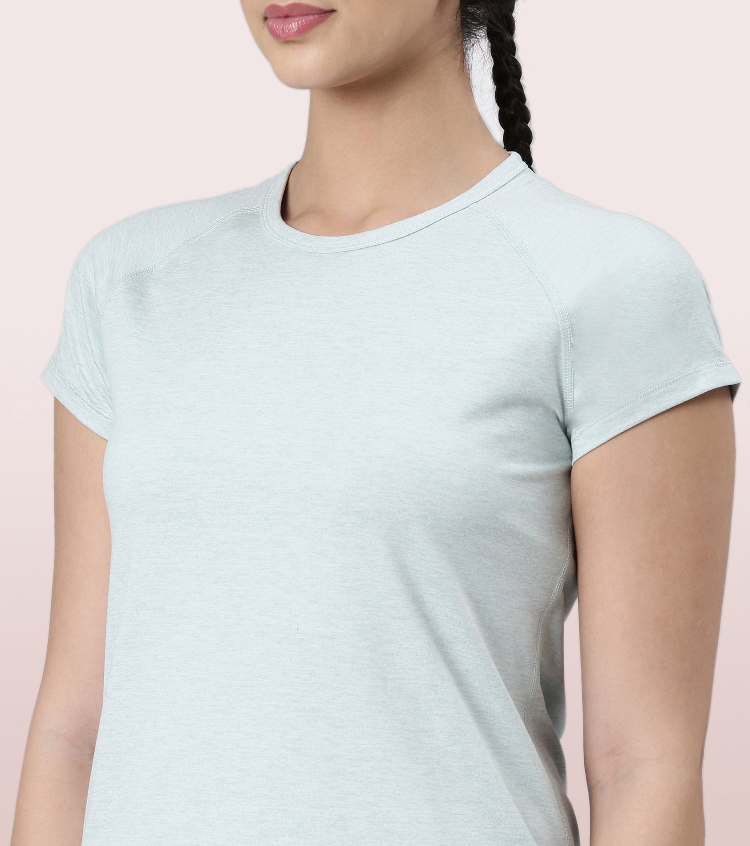 Slim Active Tee | Short Sleeve Raglan Scoop Neck Slim Active Tee With Reflective Graphic On Back | E089