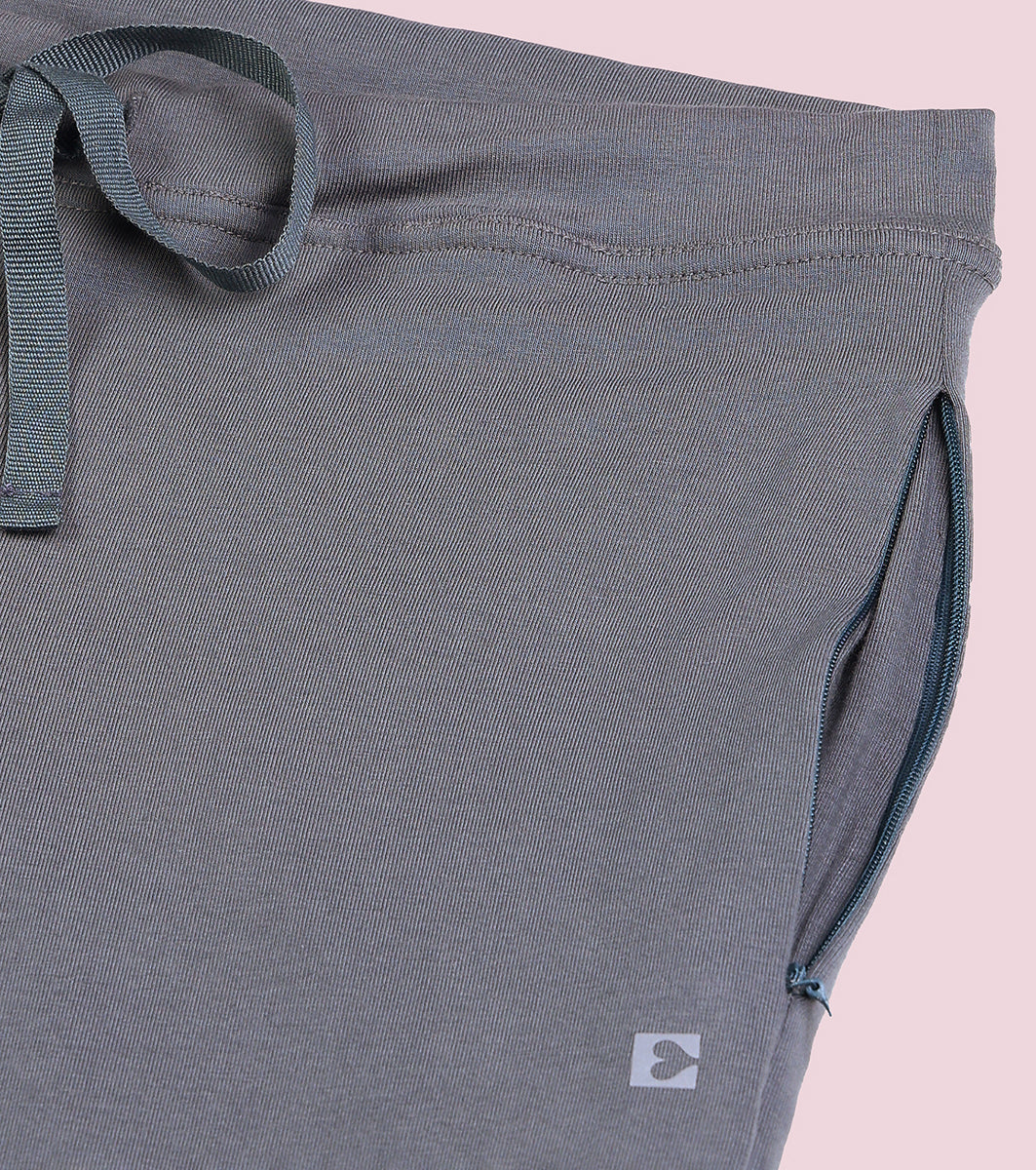 Enamor E014 Straight Leg with Adjustable Drawstring and Zipper Pockets Lounge Pants - Cloud Grey