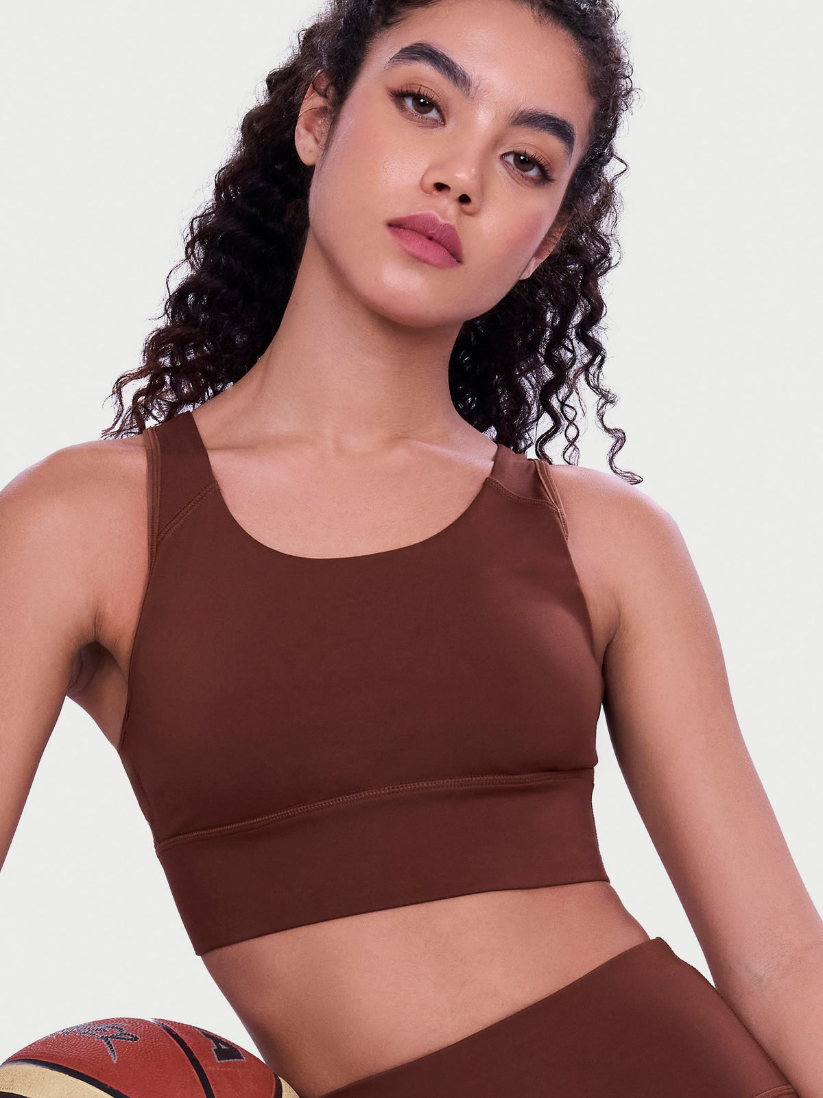 Enamor A202 Wide Straps Seamed T-back Basic Workout Sports Bra - Quick Dry, Antimicrobial, Removable Padding, Non-Wired, Full Coverage (Sepia)
