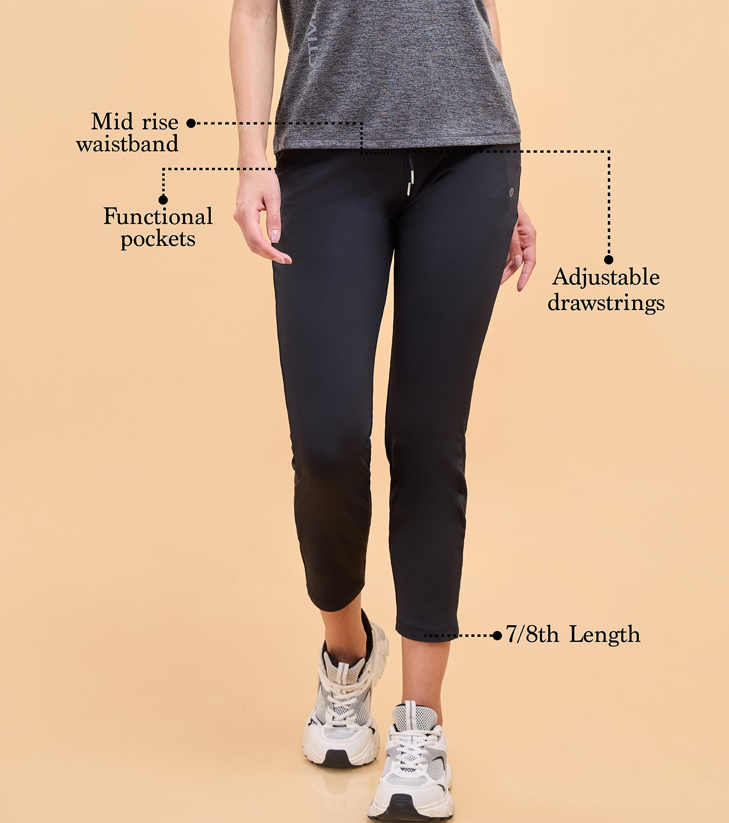 Enamor Athleisure Womens E068-Dry Fit Antimicrobial Mid Rise Smart Active Travel Pants