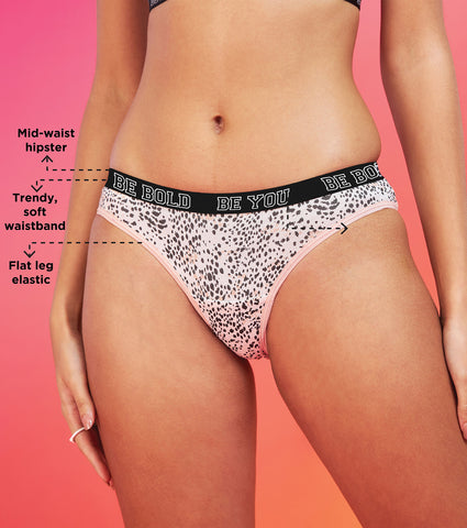 Enamor XO Mid-Rise Cheetah Print Solid Bikini Panty