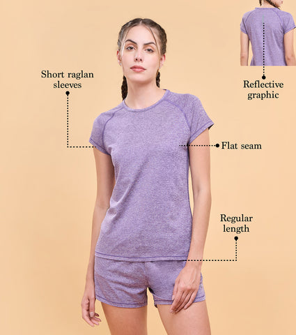 Enamor Athleisure Womens E089-Short Sleeve Scoop Neck Slim Active Graphic Tee