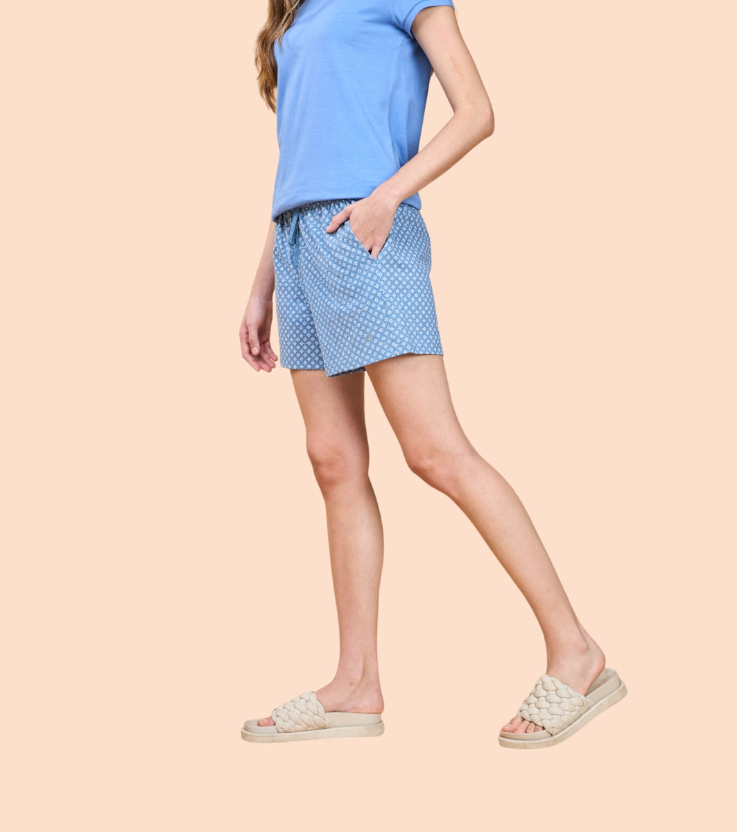 Enamor Essentials Womens E062-Mid Rise Relaxed Fit Thigh Length Jersey Shorts