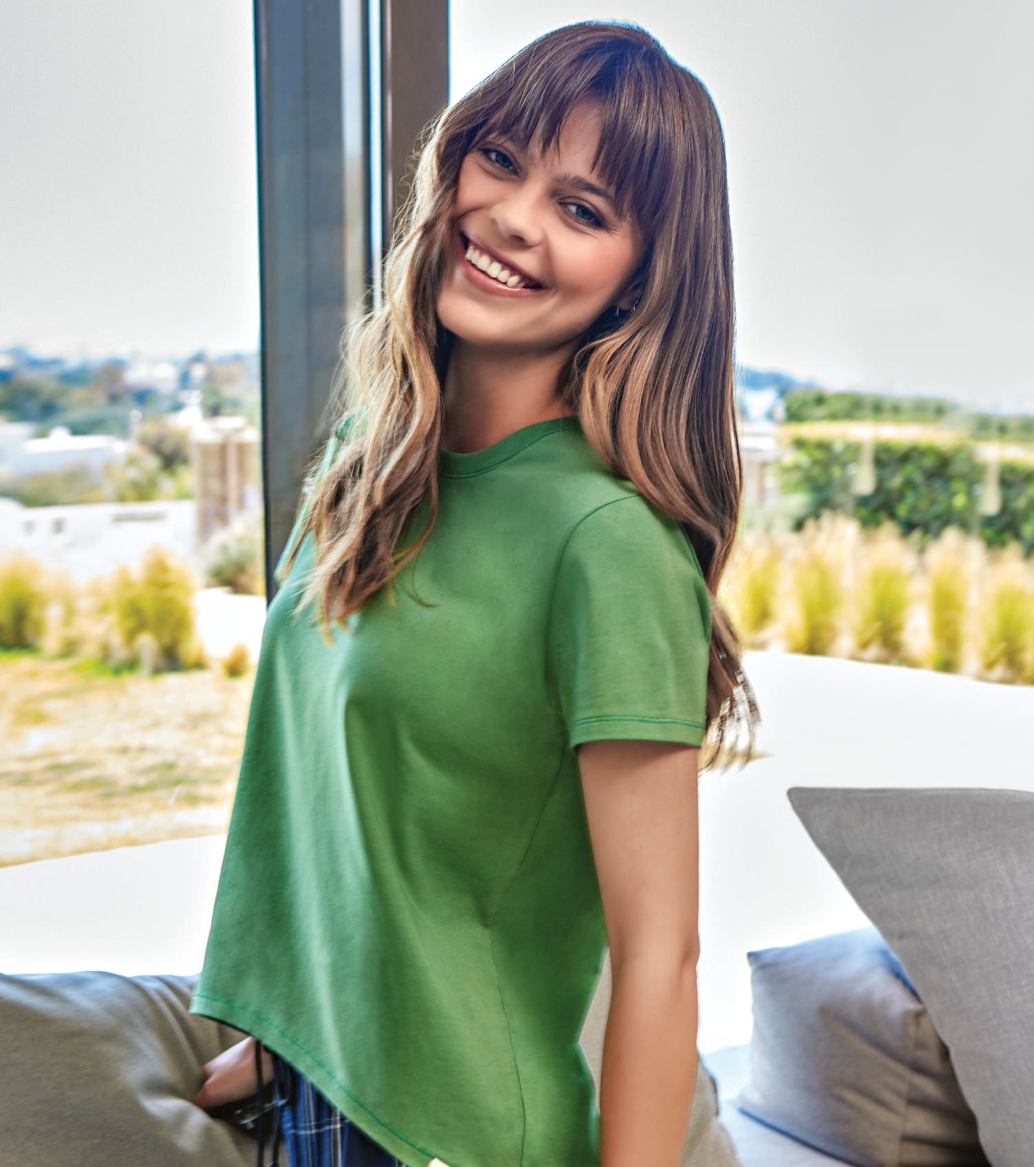  Enamor Basic Stretch Cotton Tee | Short Sleeve Crew Neck Tee For Women | E305