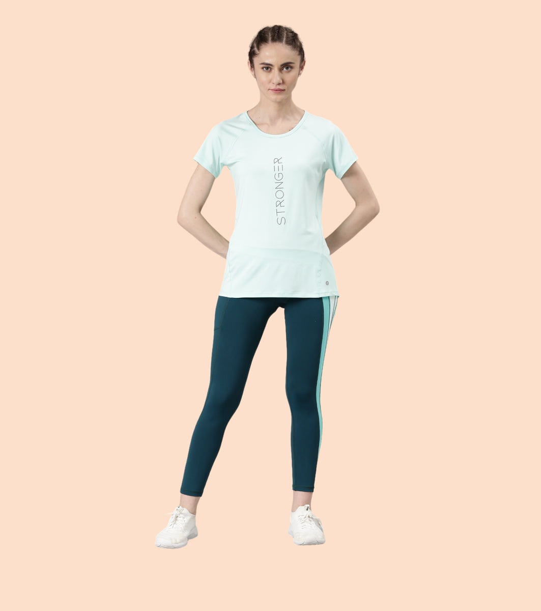 Enamor Active Dry Fit Graphic Tee For Women | Basic T-Shirt With Raglan Sleeve & Scoop Neck Design | Mauve Love - Fearless Graphic