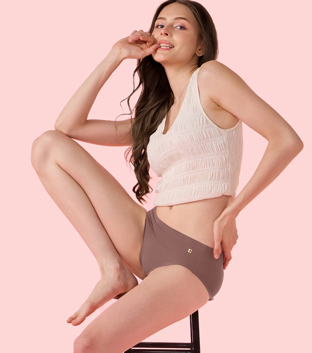 Enamor Innovations Invisi, Fit Flex, No Visible Panty Lines, All Day Comfort, Mid Waist Brief Panty for Women - Breathable Lightweight Fabric, Antimicrobial with Stain Release, Bonded Free Cut, Regular Coverage - IP02 (Wild Ginger)