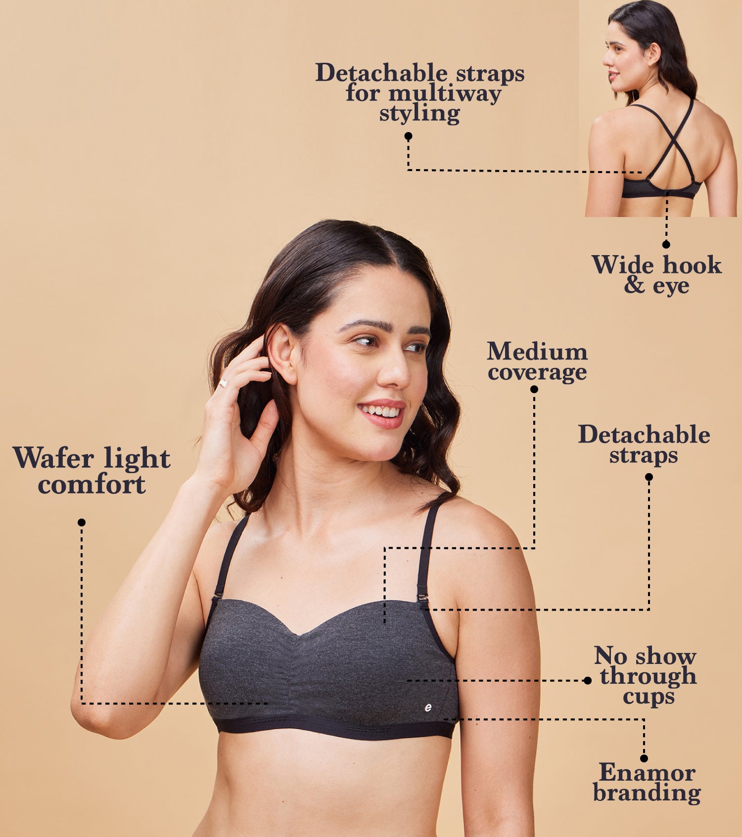 Enamor A125 Padded Wire-Free T-Shirt Bralette - Medium Coverage, Easy Fit Cooling Cotton