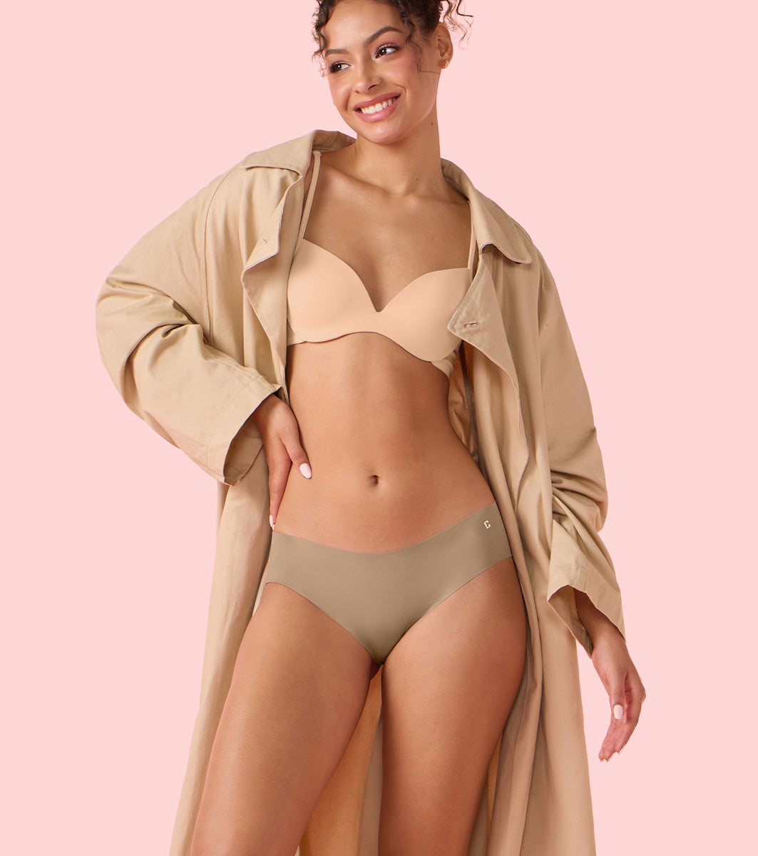 Enamor Innovations Invisi, All Day Comfort, Low Waist Bikini Panty for Women - No Visible Panty Lines, Sweat wicking, Free Cut, Regular Coverage - PB40 (Honey Beige)