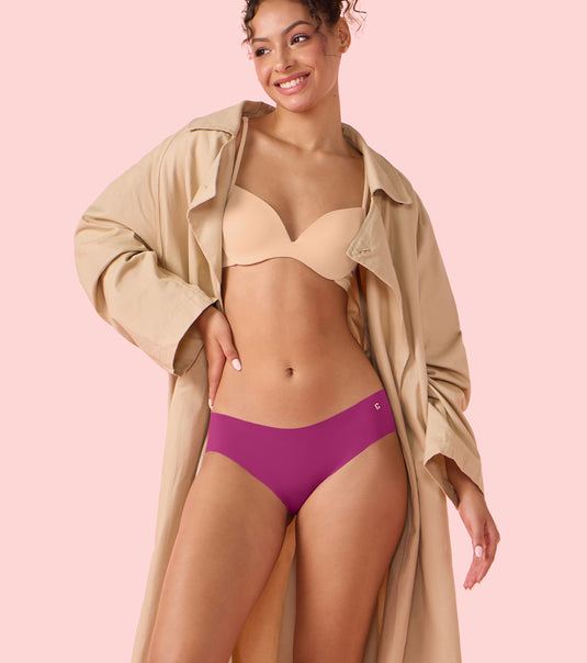Enamor PB40 Innovations Invisi, All Day Comfort, Low Waist Bikini Panty for Women - No Visible Panty Lines, Sweat wicking, Free Cut, Regular Coverage -  Pack of 1 (Queen Pink)