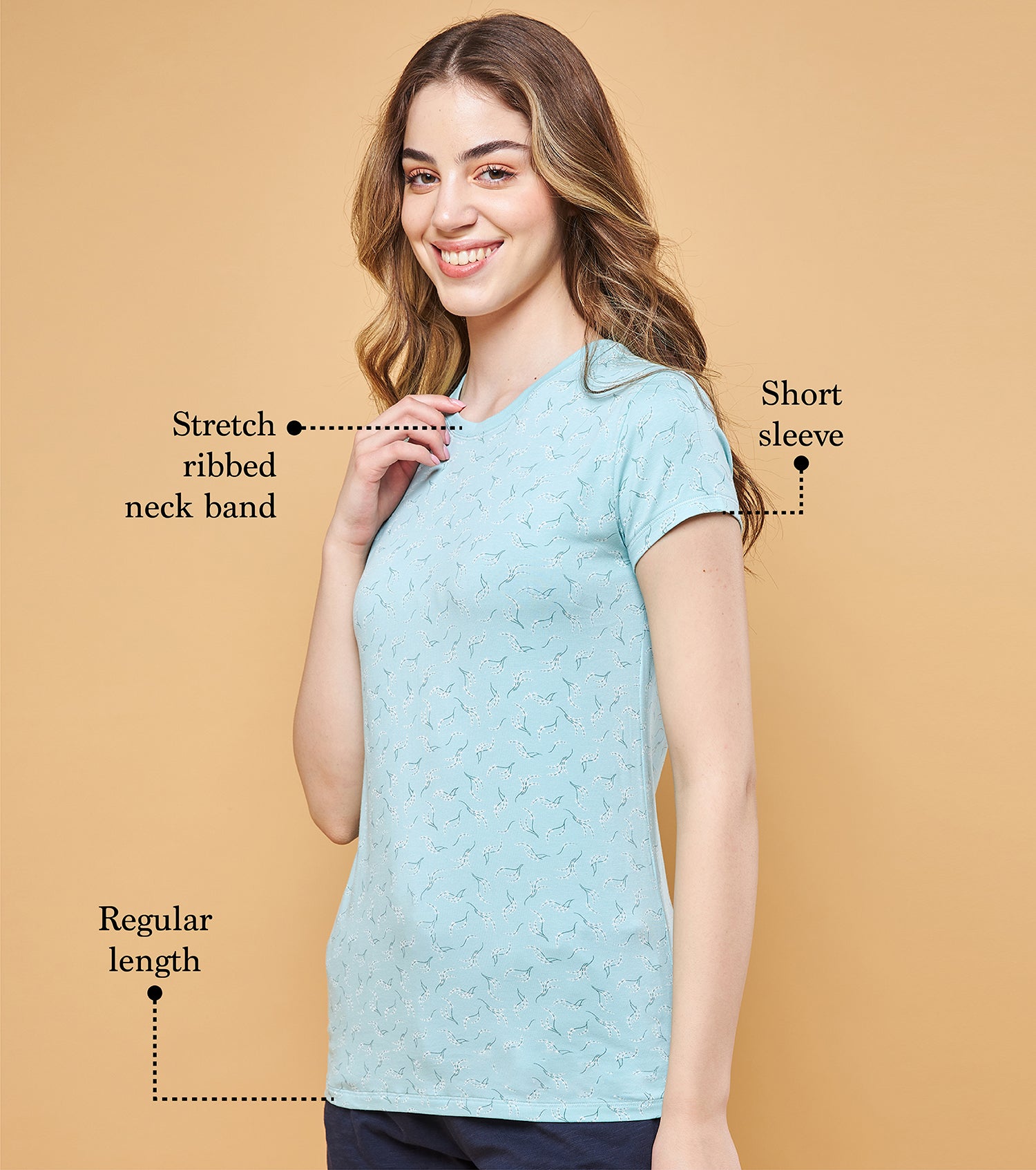Enamor Essentials Womens E247-Short Sleeve Crew Neck Slim Fit Stretch Cotton Tee