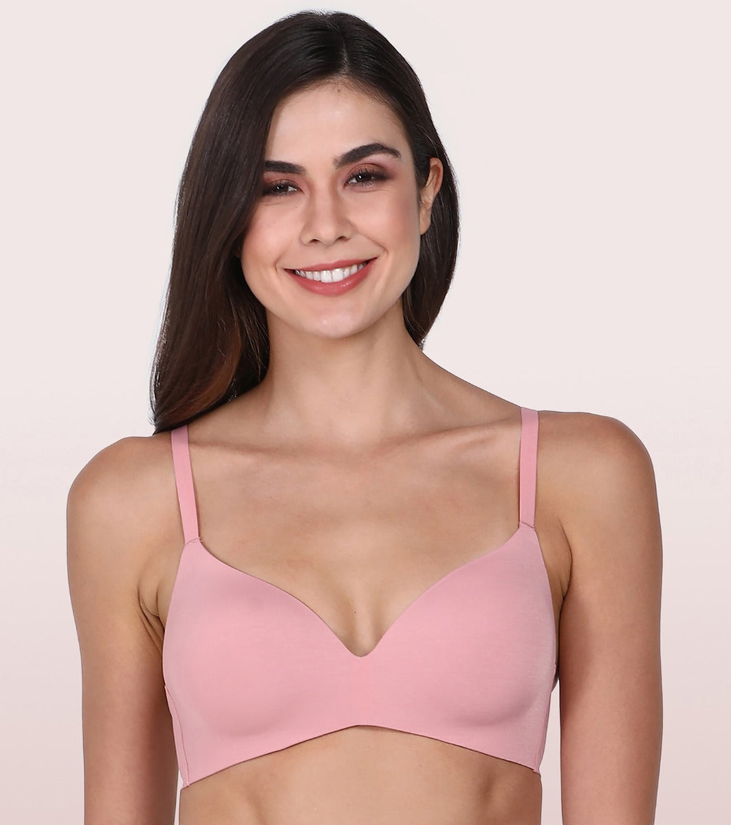Enamor InvisiBra F084 Seamless Ultra Smoothening with Invisible Edges T-Shirt Bra - Padded Wirefree Medium Coverage - Strawberry Ice