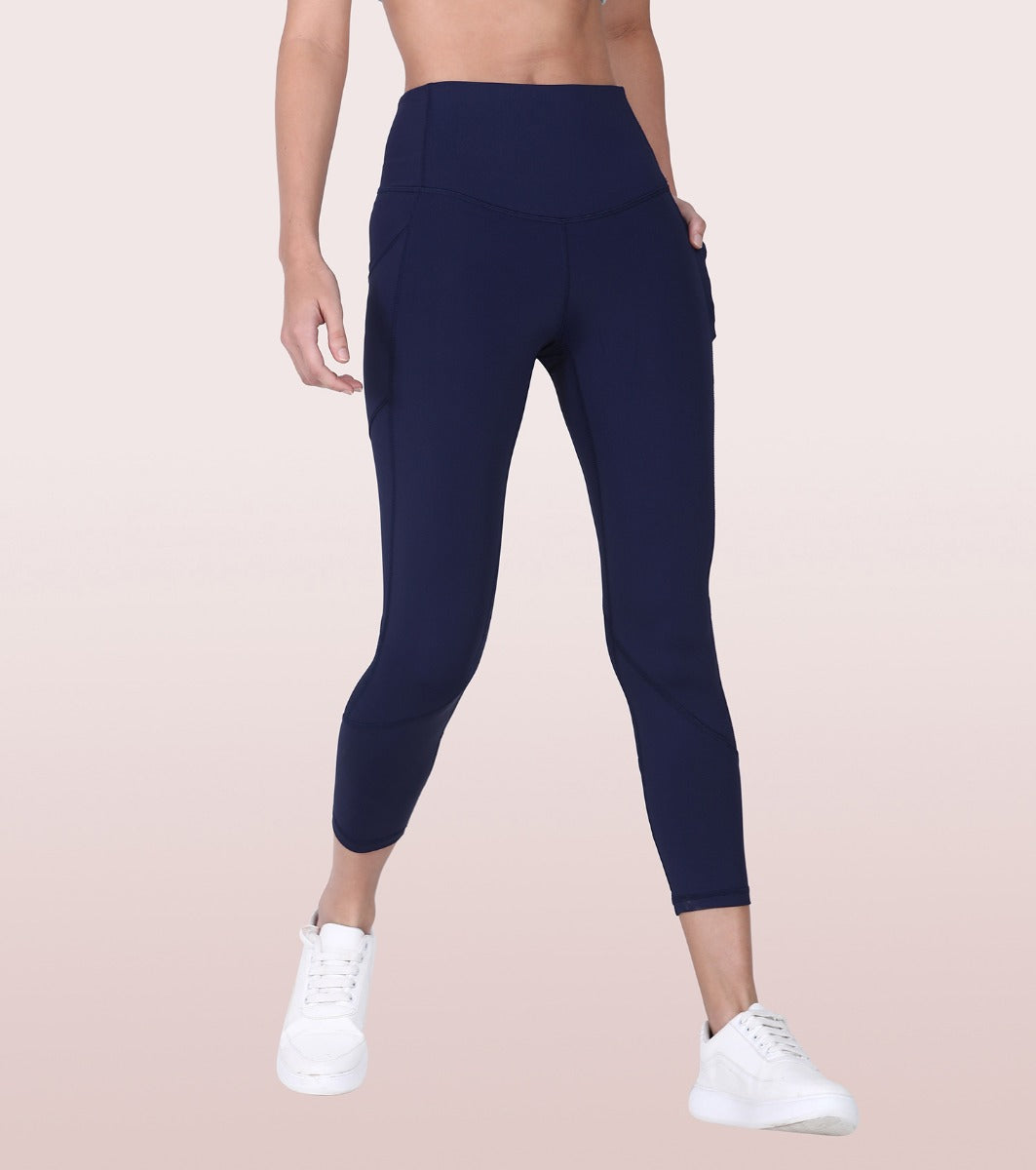 Enamor High Rise 7/8th length Legging for Women - Held In fit, 4-way Stretch, Sweat Wicking - E038 (Sapphire Blue)